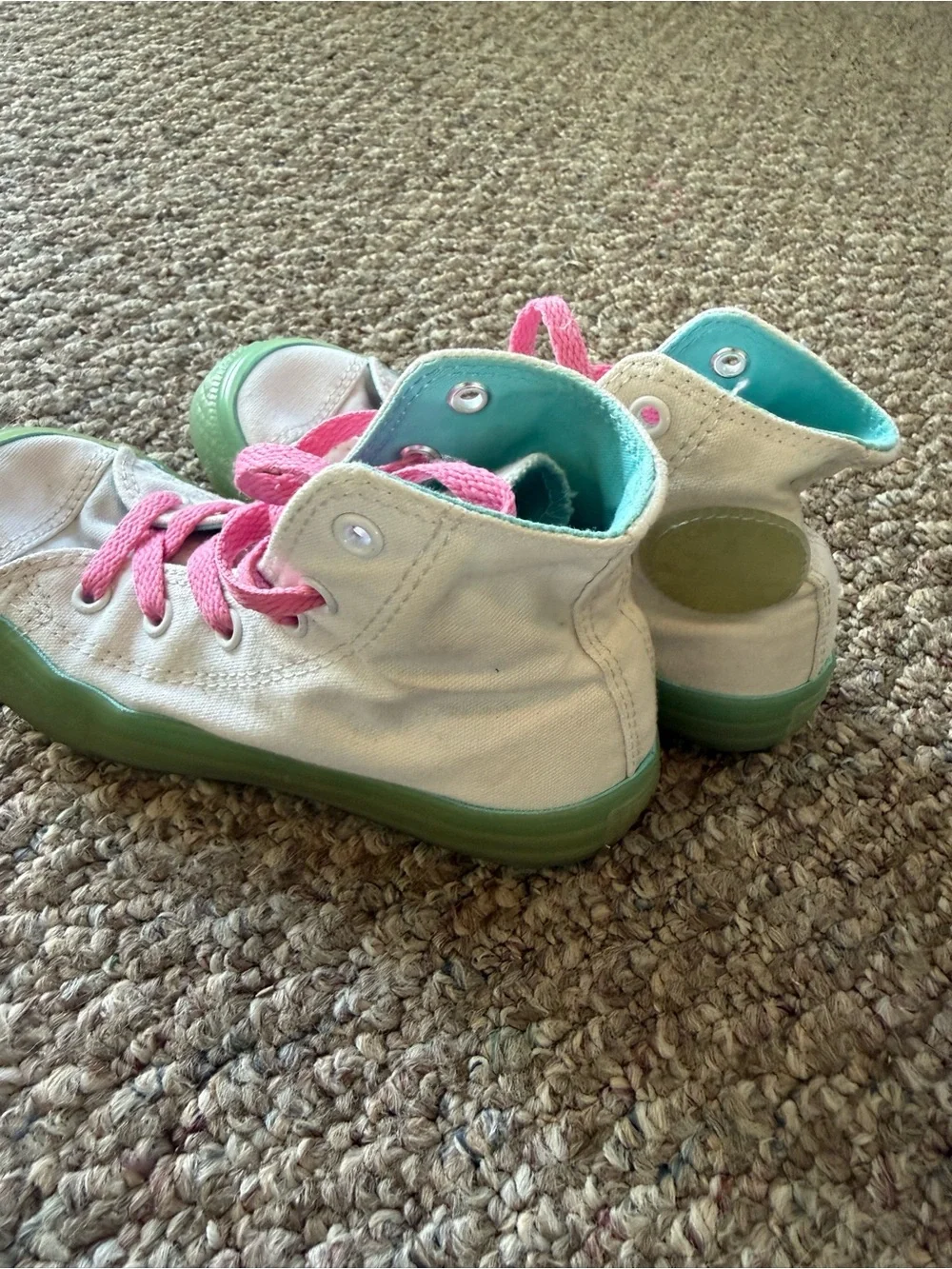 Converse Kids High-Top Sneakers in White, Pink & Teal